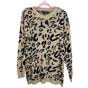 Vestidos Leopard Print Sweater Neutral Beige Knit Pullover Top‎ Large L y2k